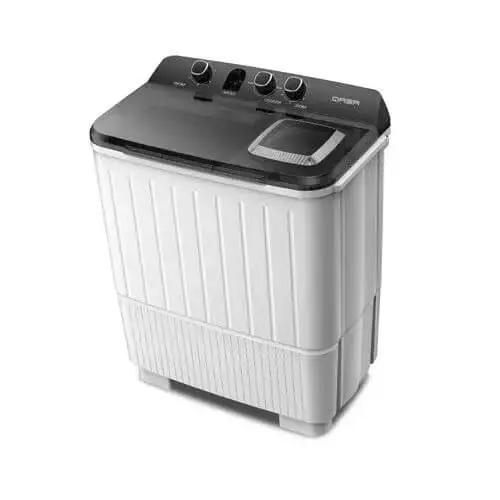 Qasa 7.6kg Twin Tub Washing Machine QTT-112 Q2 with multiple dials and a sleek design for efficient laundry.