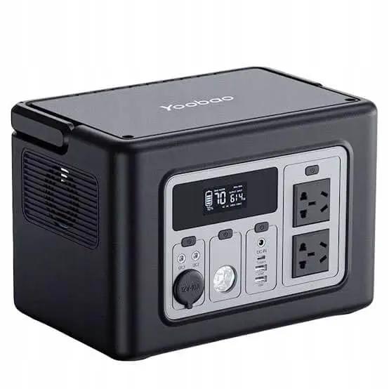 Yoobao 700W Power Station with multiple output ports for outdoor and emergency use, featuring a digital display and compact design.